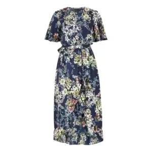 Image of Mela London Navy Wrap Effect Floral Midi Dress - Blue