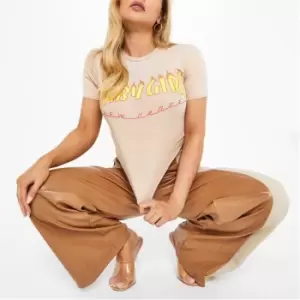 Image of I Saw It First Baby Girl Graphic Cropped T Shirt - Brown