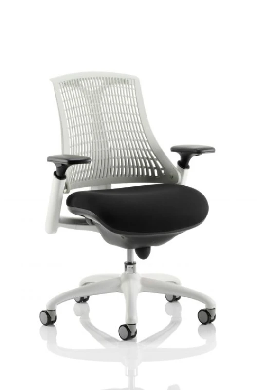 Image of Flex Flex Task Operator Chair White Frame Black Fabric Seat With Moonstone White Back With Arms FLW01WT