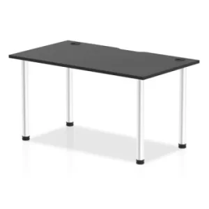 Image of Impulse Black Series 1400 x 800mm Straight Table Black Top with Cable Ports Aluminium Leg