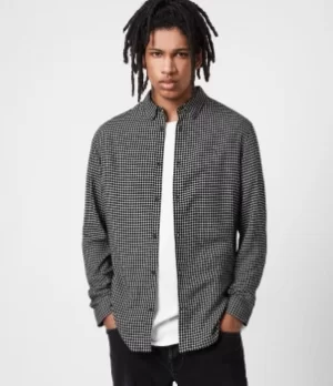 Image of AllSaints Mens Wool Check Slim Fit Tilden Shirt, Black, Size: M