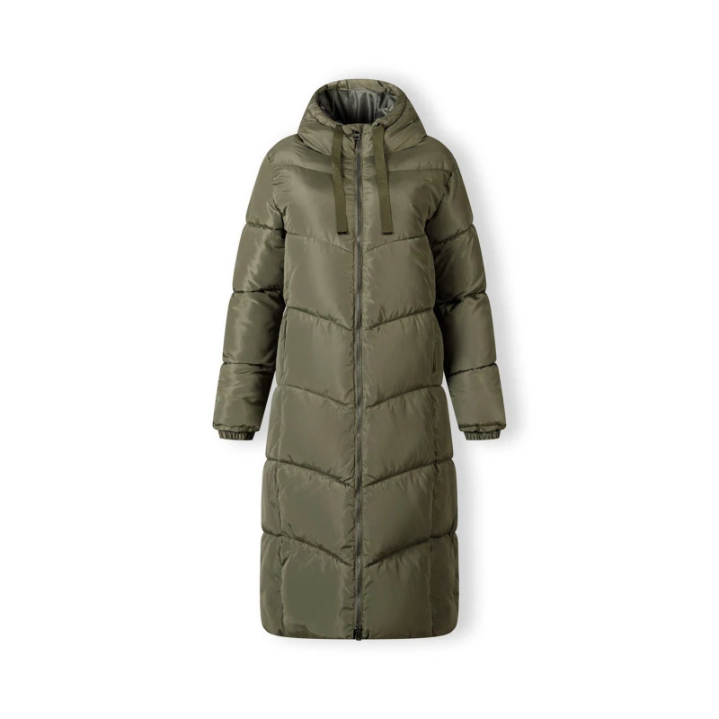 Image of Minoti Women long quilted winter jacket with contrast zip khaki Khaki female 14 (L)