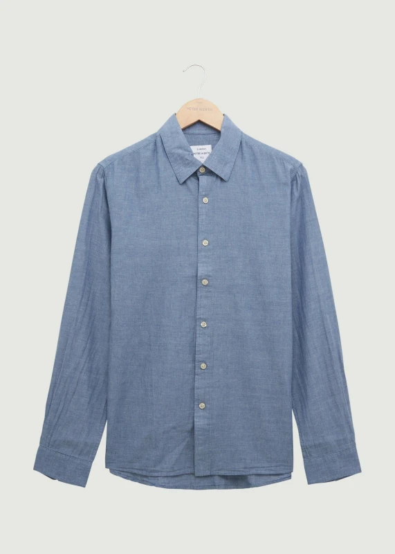 Image of Peter Werth Mens Harlan LS Shirt in Indigo Size: XL Indigo Male XL