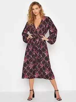 Image of Long Tall Sally Floral Patchwork Wrap Dress - Black, Size 14, Women