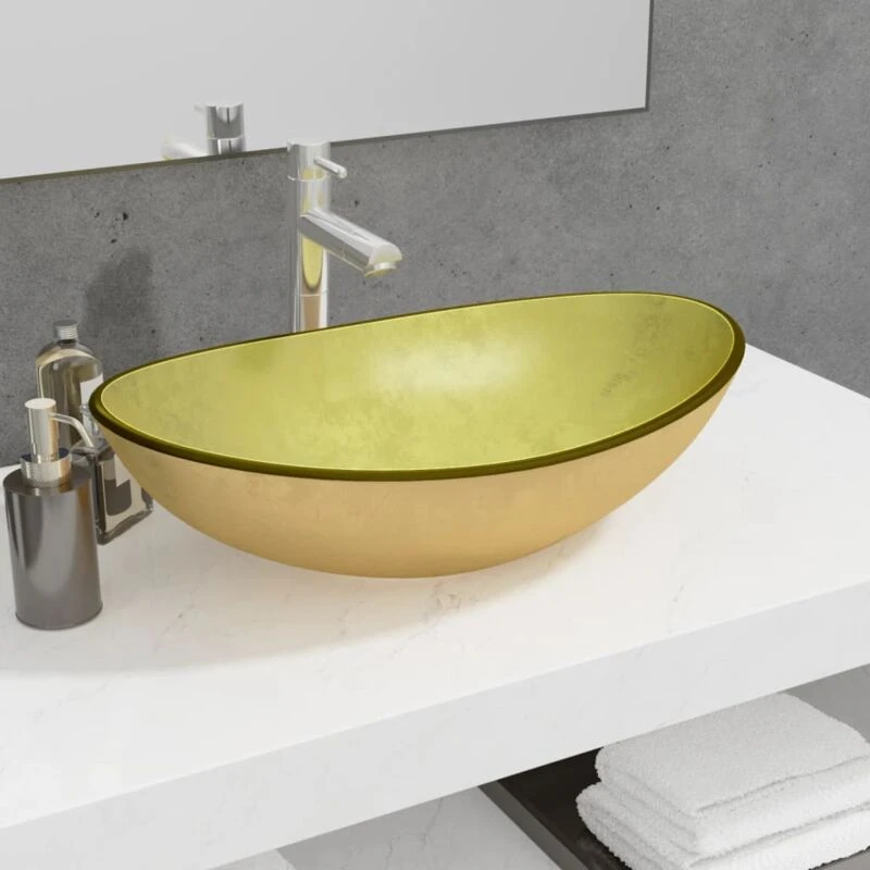 Image of vidaXL Basin Tempered Glass 42cm Gold 142233
