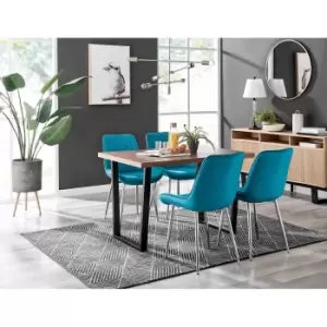 Image of Furniture Box Kylo Brown Wood Effect Dining Table and 4 Blue Pesaro Silver Chairs