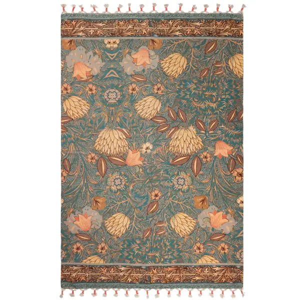 Image of Wylder Nature Bolais Floral Tasselled Indoor Rug Blue