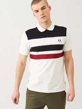 Image of Fred Perry Tape Detail Polo Shirt - White, Size L, Men