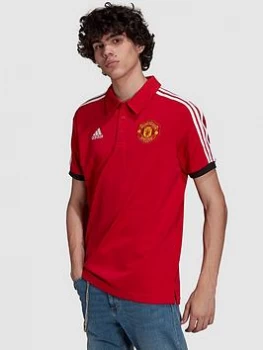Image of adidas Manchester United 3 Stripe Polo - Red, Size L, Men