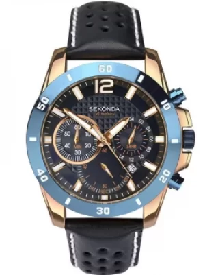 Image of Sekonda Mens Chronograph Black Leather Strap Watch 1489