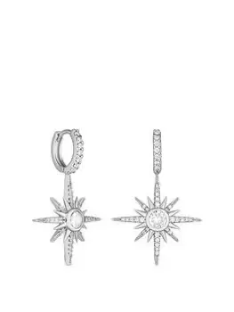 Image of Jon Richard Jon Richard Rhodium Plated Star Huggie Earrings, Silver, Women