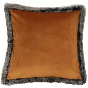 Image of Riva Home Kiruna Faux Fur Edged Velvet Style Square Cushion Cover (45 x 45cm) (Rust) - Rust