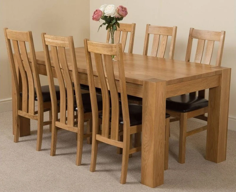 Image of Thats Furniture Kuba 180 x 90cm Chunky Oak Dining Table & 6 Princeton Chairs in Brown Brown Unisex 180 x 90 cm
