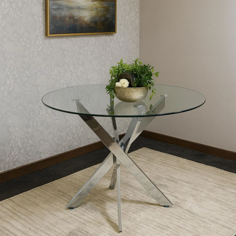 Image of KOSY KOALA KOSY KOALA Round Glass Dining Table with Chrome legs, Living / Dining Room, Kitchen in Clear Clear One Size Unisex 5061055341512