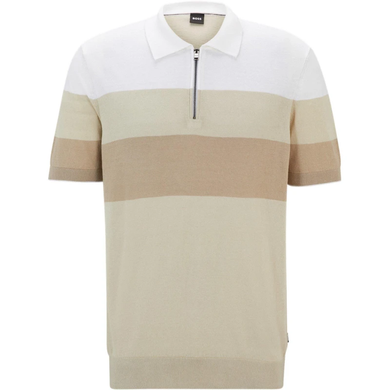 Image of Boss Mens Trieste Knitted Short Sleeve Polo Shirt Light Beige 271 male Small