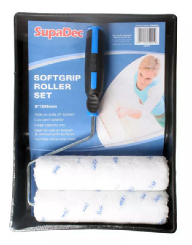Image of Supadec Softgrip Paint Roller Set 9" 255mm - 2 Roller Heads - Low Splatter, Large Tray, Ideal For Smooth & Semi Smooth Surface