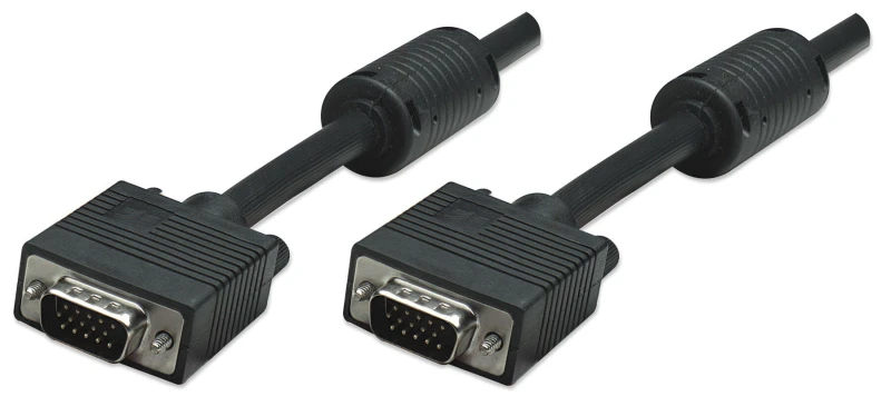 Image of Manhattan Manhattan VGA Monitor Cable (with Ferrite Cores), 1.8m, Black, Male to Male, HD15, Cable of higher SVGA Specification (fully compatible), Sh