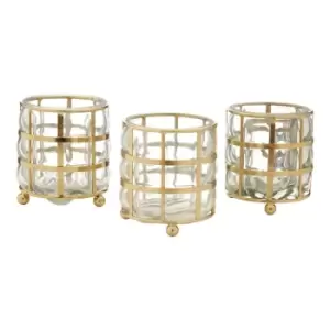 Image of Interiors By Ph Set Of 3 Gold Grid Tealight Holders
