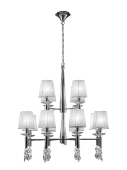 Image of Tiffany Ceiling Pendant 2 Tier 12+12 Light E14+G9, Polished Chrome with White Shades & Clear Crystal