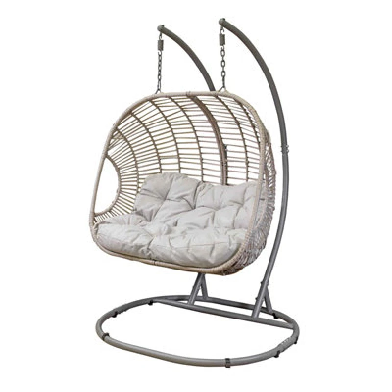 Image of Dellonda Egg Hanging Swing Chair, Wicker Rattan Basket, Steel Frame, Double - Dg61