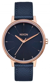 Image of Nixon Kensington Leather Navy / Rose Gold Blue Leather Watch