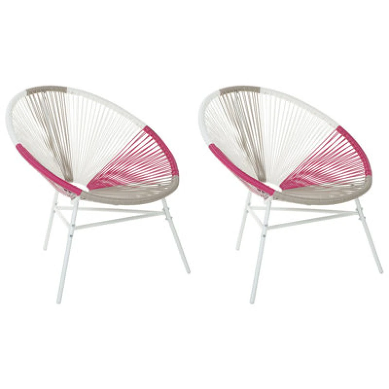 Image of Beliani Set Of 2 Garden Chairs Acapulco Pe Rattan Fuchsia Pink