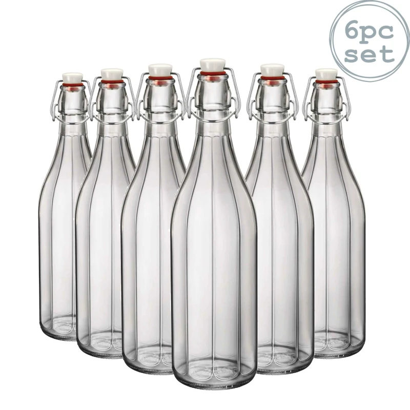 Image of Bormioli Rocco Oxford Glass Swing Bottles - 1 Litre - Pack of 6 Clear