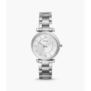 Image of Fossil Womens Carlie Three-Hand Stainless Steel Watch - Silver