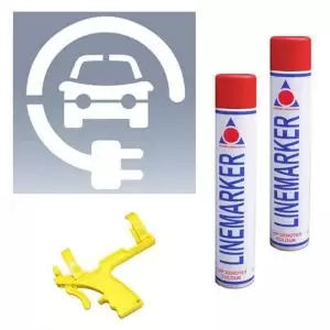 Image of Electric Vehicle Charging Stencil - H.600 W.600 - Kit 1 - 2x Red Spray Paint, 1x Paint Applicator