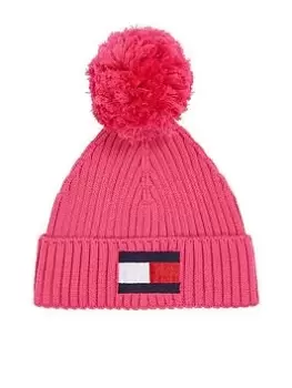 Image of Tommy Hilfiger Kids Big Flag Pom Pom Beanie - Hot Magenta