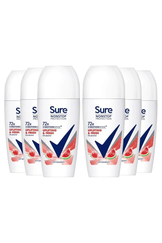 Image of Sure Women Motion Sense 'Deodorant Roll on' 72H, Uplifting & Fresh, 6x50ml White female