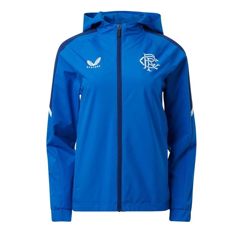 Image of Castore Womens Rangers Lightweight Waterproof Packable Rain Anorak Blue female 10 (S)