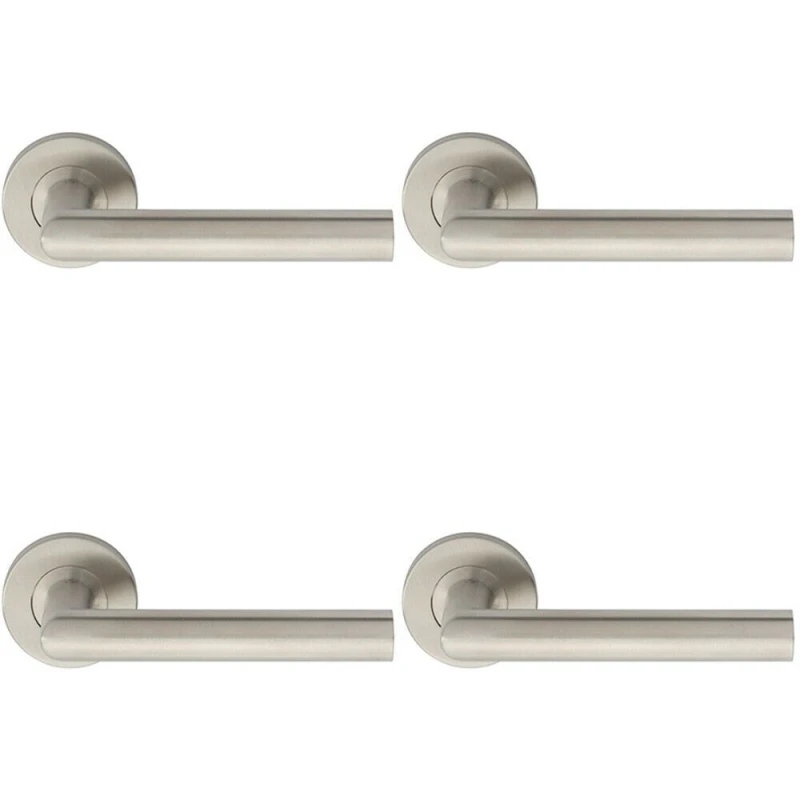 Image of Loops 4x PAIR Straight Mitred Bar Handle on Round Rose Concealed Fix Satin Steel Metallics