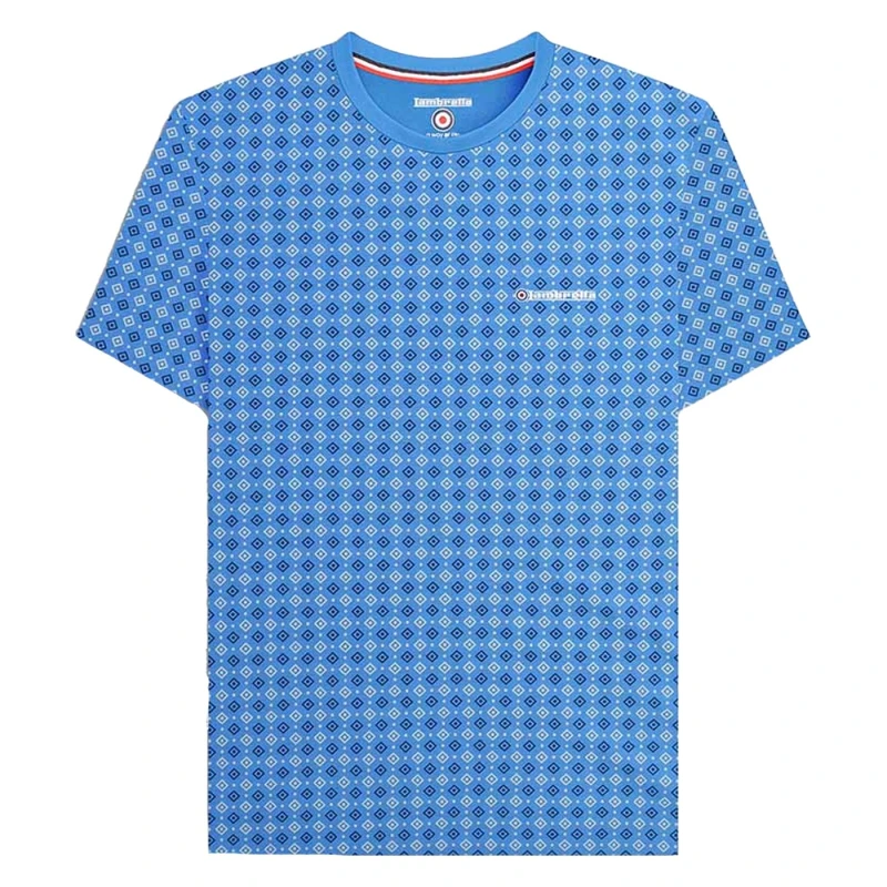 Image of Lambretta Lambretta Men SS24 Geometric All-Over Print T-Shirt in Blue Size: large Blue L Male 5063703662895
