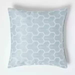 Image of Homescapes - Geometric Blue Jacquard Cushion Cover, 45 x 45cm - Blue