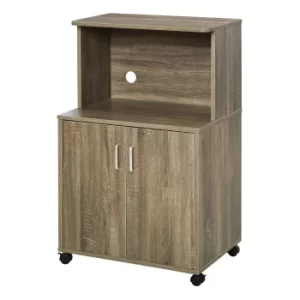 Image of HOMCOM Microwave Cart on Wheels Utility Trolley Storage Sideboard Bookcase with 2-door Cabinet, 97H x 60.4W x 40.3Dcm, Grey