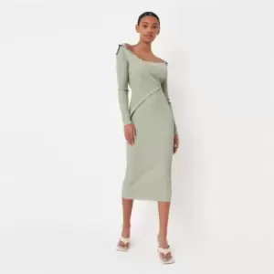 Image of Missguided Off Shoulder Button Detail Midaxi Dress - Green