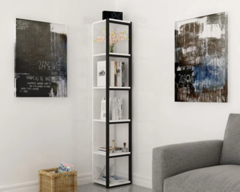 Image of Decorotika Texas 5-Tier Bookcase Shelving Unit White & Black