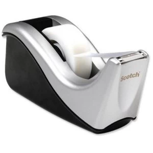 Image of Scotch C60 Desktop Tape Dispenser Silver/Black with 1 Roll 19mm x 33m Tape