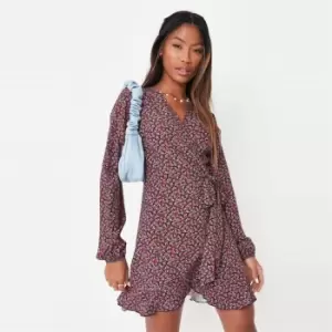Image of Missguided Balloon Sleeve Ls Belted Tea Dress Ditsy - Red