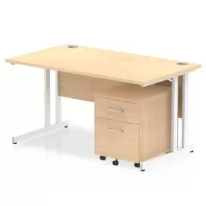 Image of Impulse 1400 x 800mm Straight Desk Maple Top White Cantilever Leg with 2 Drawer Mobile Pedestal Bundle