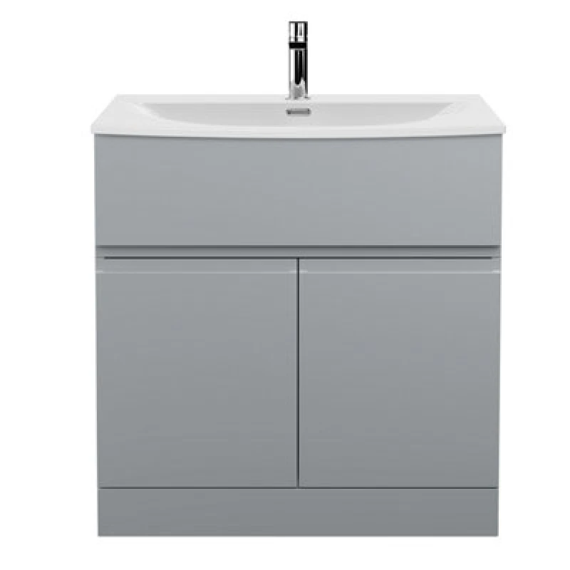 Image of Nuie Hudson Reed Urban Floor Standing 2 Door 1 Drawer Vanity Unit With Curved Basin, Durable Modern Vanity Unit In Satin Grey, 800mm