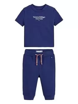 Image of Tommy Hilfiger Baby Essential And Sweatpants Set - Blue Size 9-12 Months