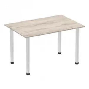 Image of Impulse 1200mm Straight Table Grey Oak Top Brushed Aluminium Post Leg
