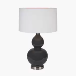 Image of Olivia's Leonardo Grey Ceramic Table Lamp With Brushed Silver Metal Detail