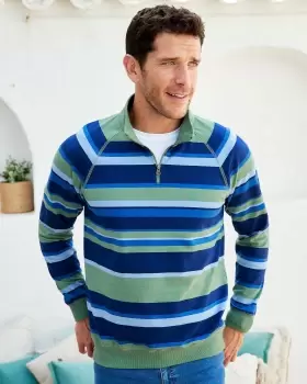 Image of Cotton Traders Half Zip Stripe Top in Green