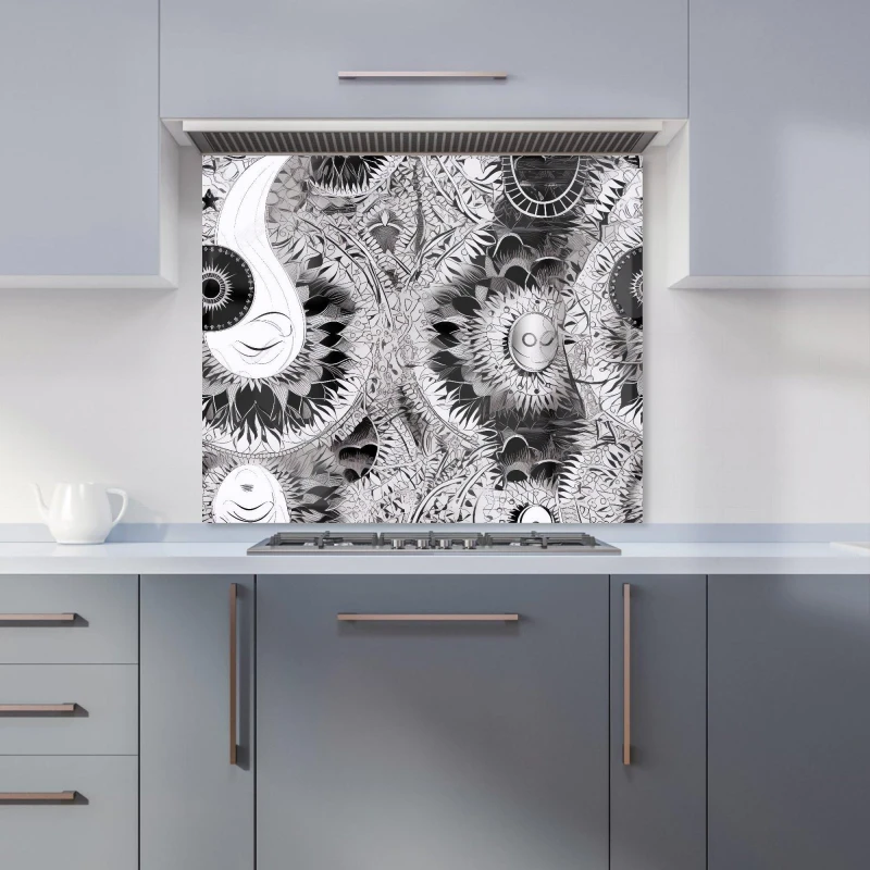 Image of Warren Reed - Designer Abstract Moon & Sun Kitchen Splashback in Grey Size: 700mm x 650mm Grey Unisex 700mm x 650mm