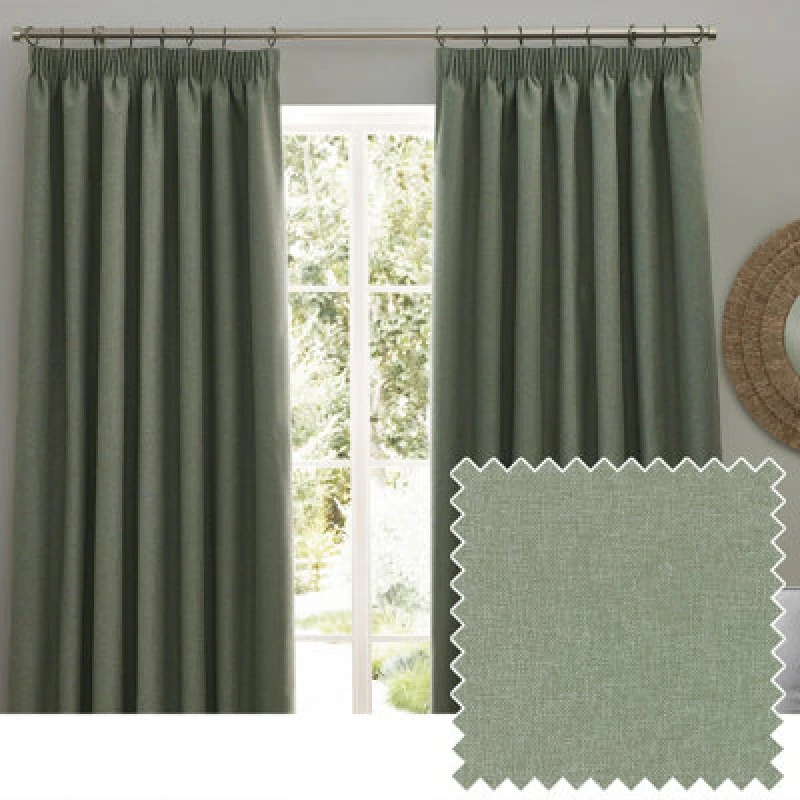 Image of Furn Furn Dawn Blackout Pencil Pleat Curtain Pair in Green Size: 168cm width x 229cm drop Green 168cm width x 229cm drop Unisex 5025532819611