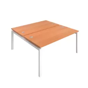 Image of Telescopic 6 Person Beech Bench with Cable Port - 1400 X 800 - White Frame