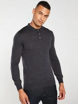 Image of Barbour Merino Long Sleeved Polo Shirt - Charcoal Size M Men
